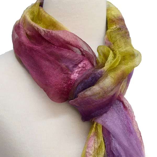 Nuno Felted Merino Wool and Silk Art Scarf - Leaf 13106