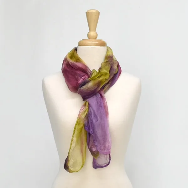 Nuno Felted Merino Wool and Silk Art Scarf - Leaf 13106