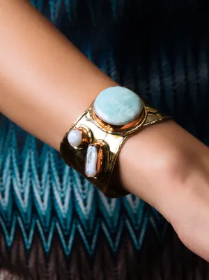 Opulent Semi-Precious Stones Adjustable Cuff (Turquoise & White)