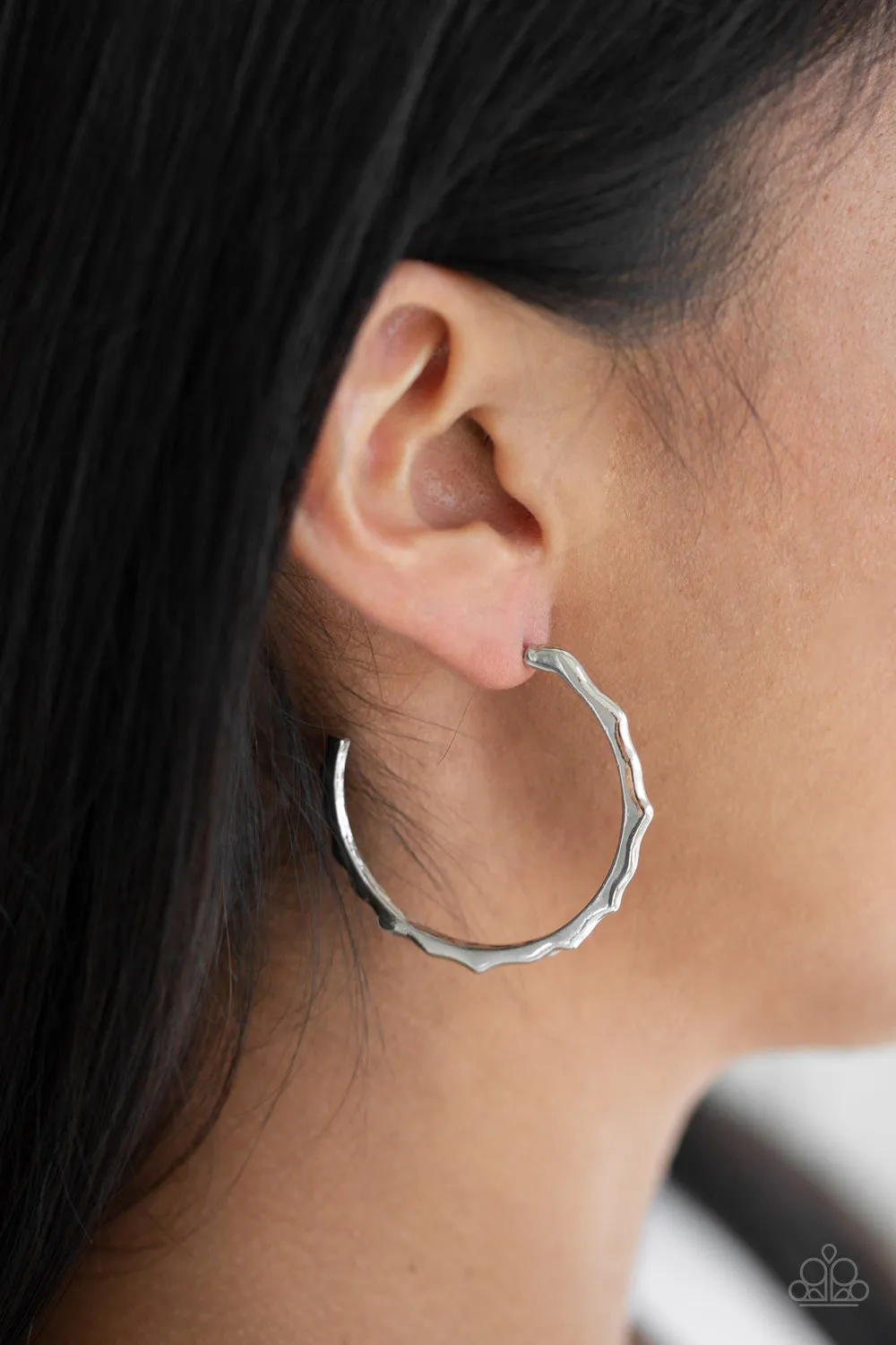 Paparazzi Danger Zone Silver Hoop Post Earrings