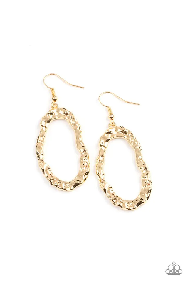 Paparazzi Earring ~ ARTIFACT Checker - Gold