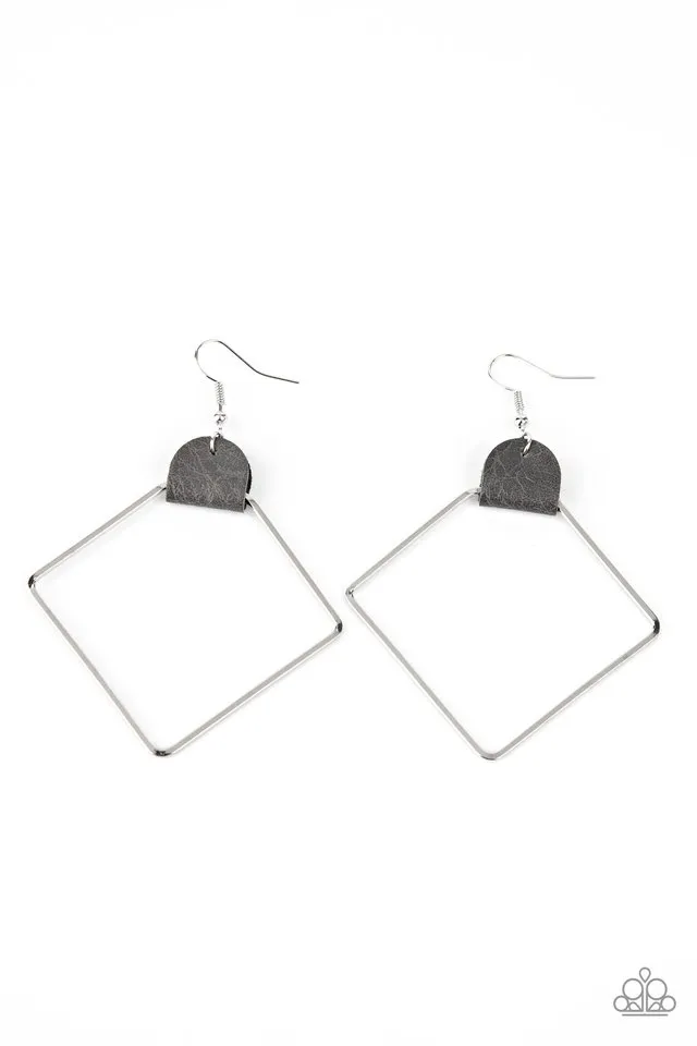 Paparazzi Earring ~ Friends of a LEATHER - Silver