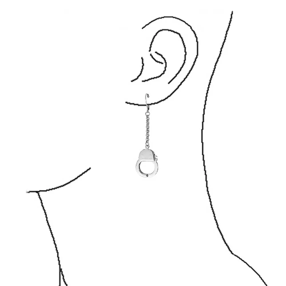 Partners Couples Grey Handcuffs Lever Back Dangle Earrings BlackSilver Tone Steel