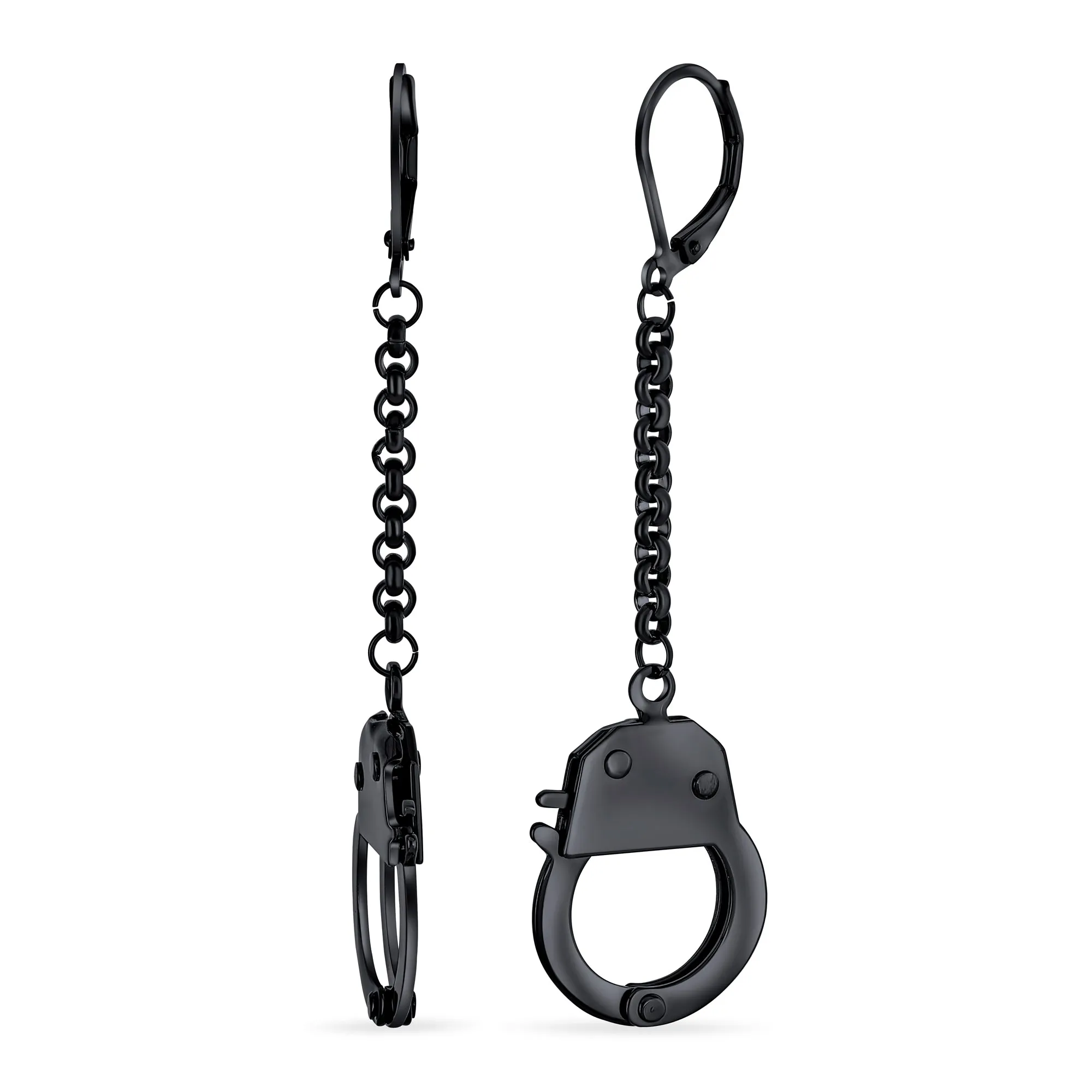 Partners Couples Grey Handcuffs Lever Back Dangle Earrings BlackSilver Tone Steel