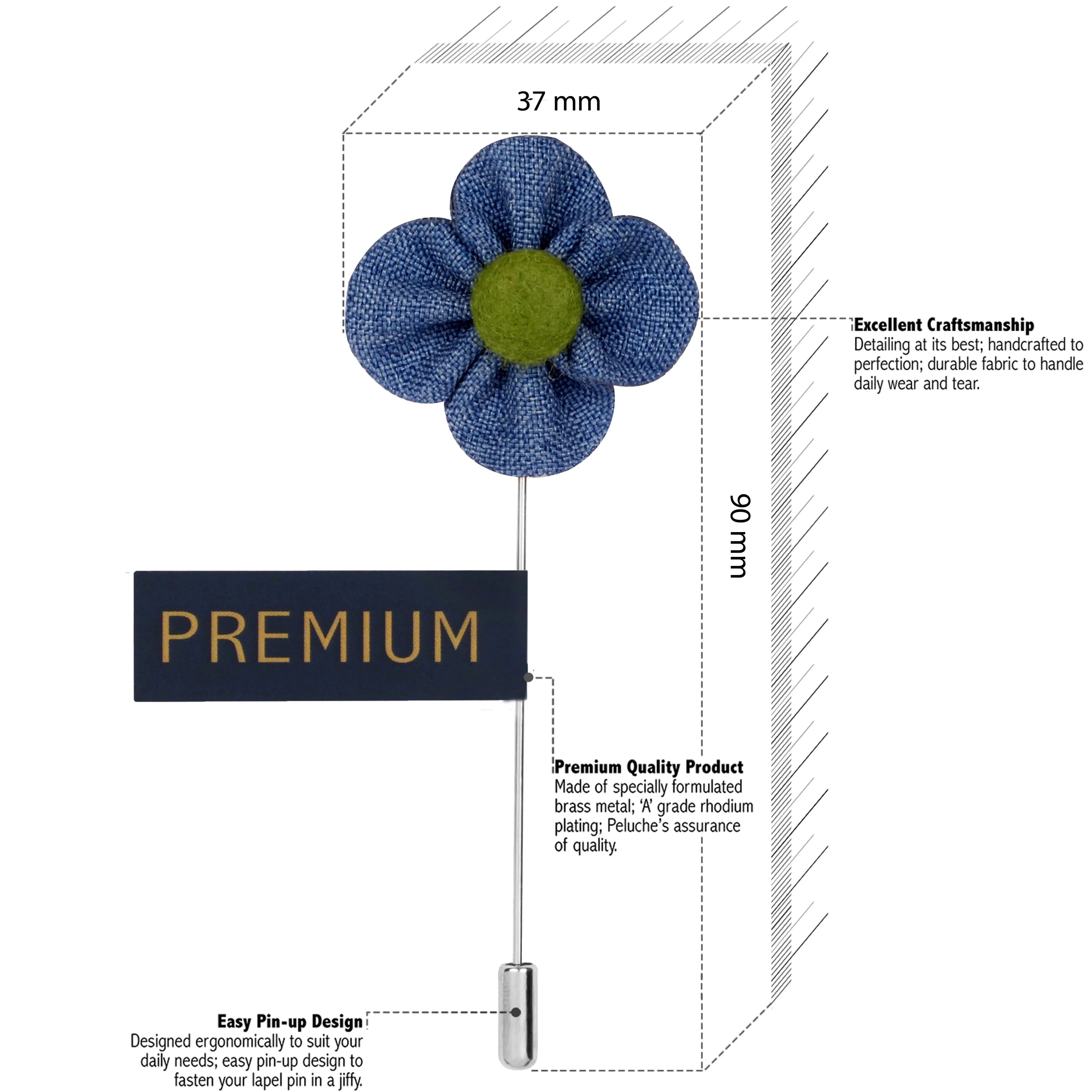 Peluche The Four Petal Classic Flower Blue, Green Brooch Lapel Pin