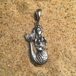 Pendant Sterling Viking  Mermaid with Blue Topaz