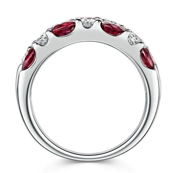 Platinum Oval-Cut Ruby & Brilliant-Cut Diamond Triple Row Ring 4.08ct