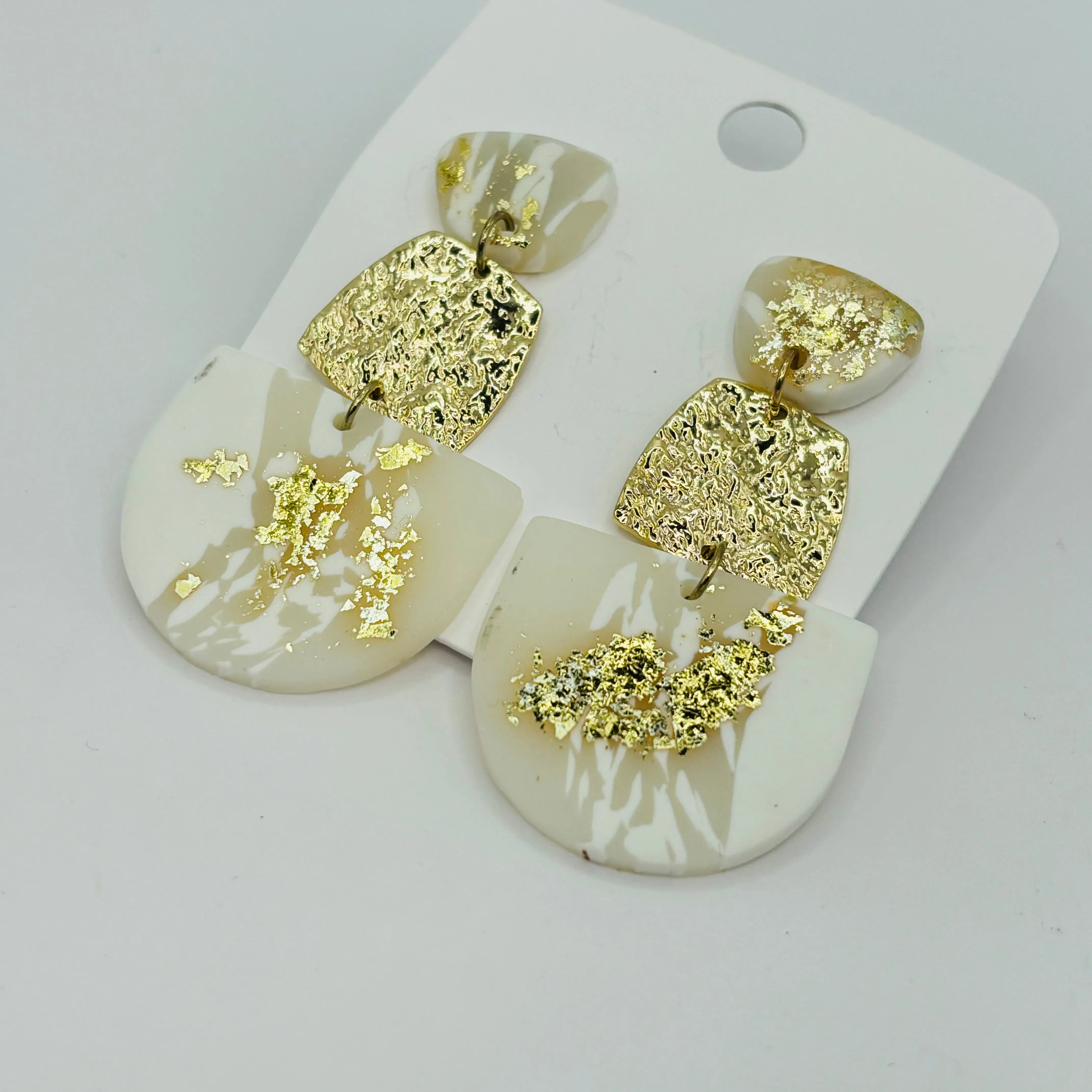 Polymer Clay Post Back Earrings in Navy and Gold or White Gold