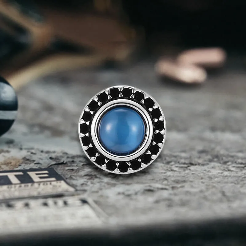 Punk Rock Round Gemstone Stainless Steel Stud Earrings