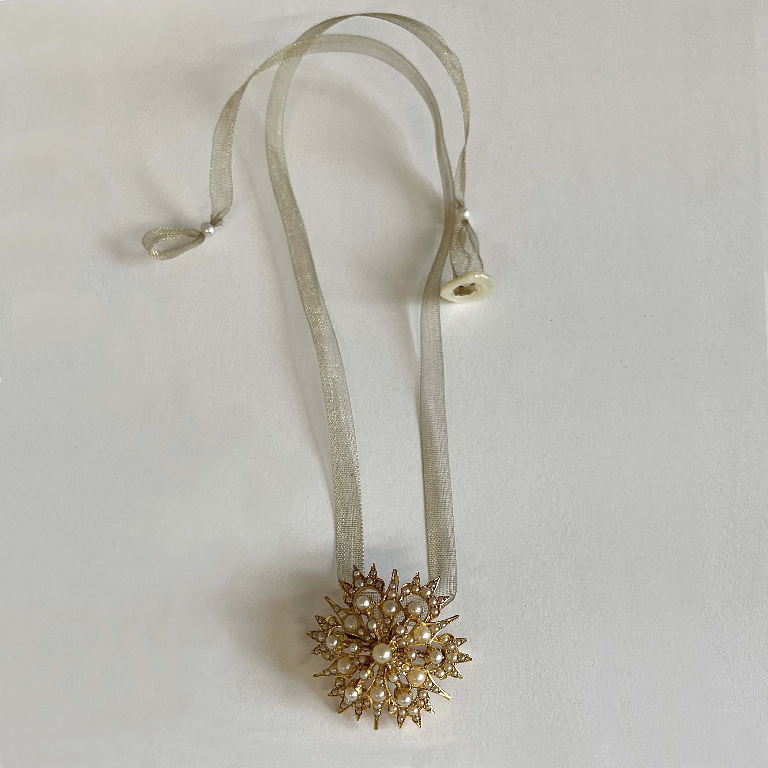 Rare White Natural Pearl Edwardian 'Gold Urchin' Pendant