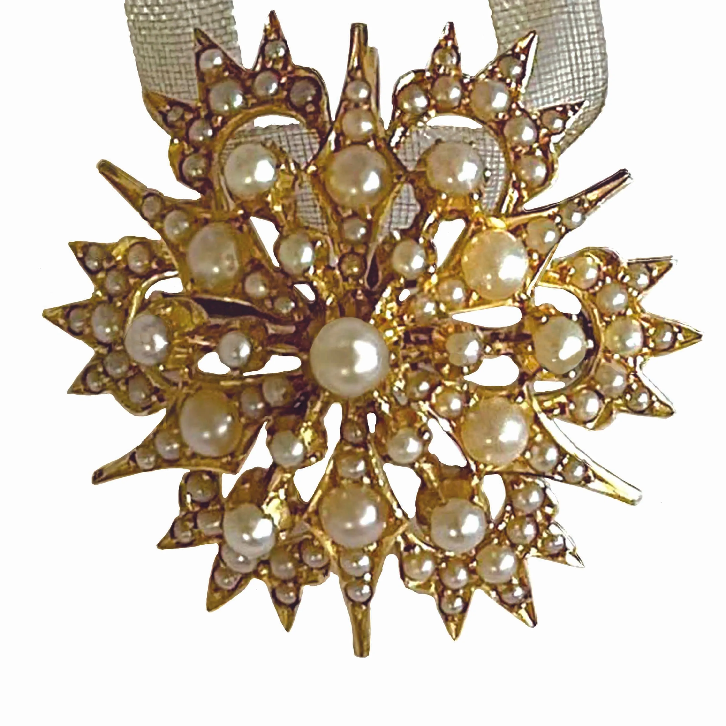 Rare White Natural Pearl Edwardian 'Gold Urchin' Pendant