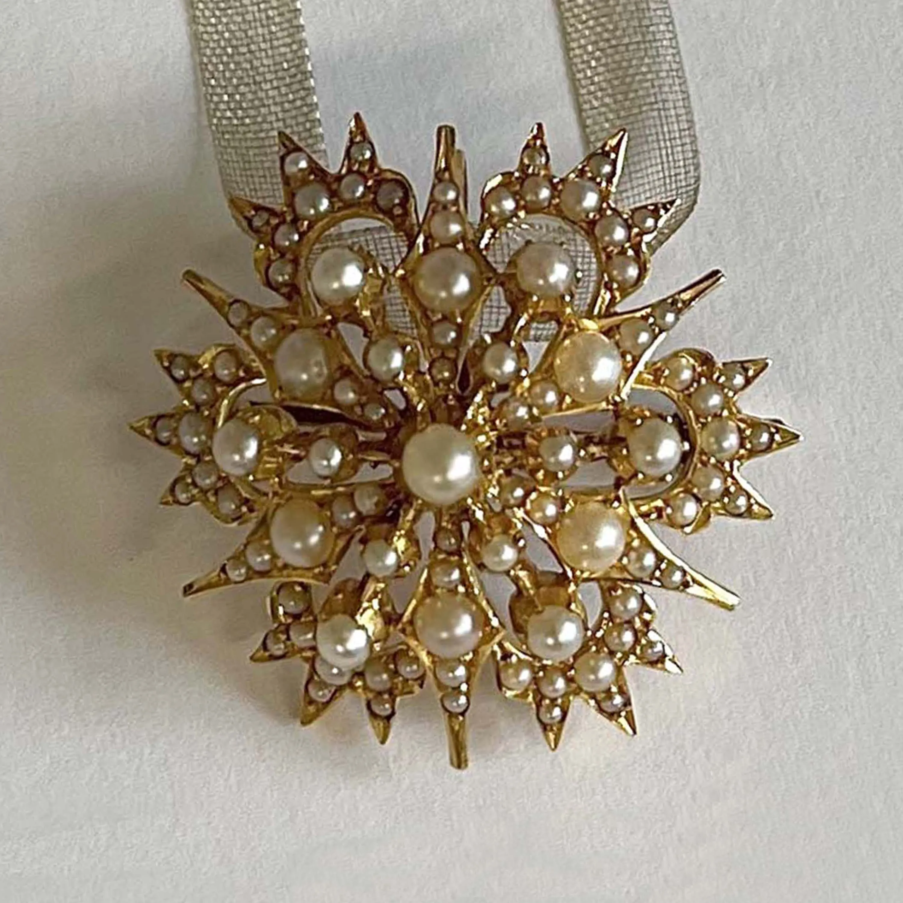 Rare White Natural Pearl Edwardian 'Gold Urchin' Pendant