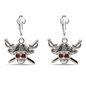 Red Eyed Skull and Crossbones Clip On Dangling Earrings