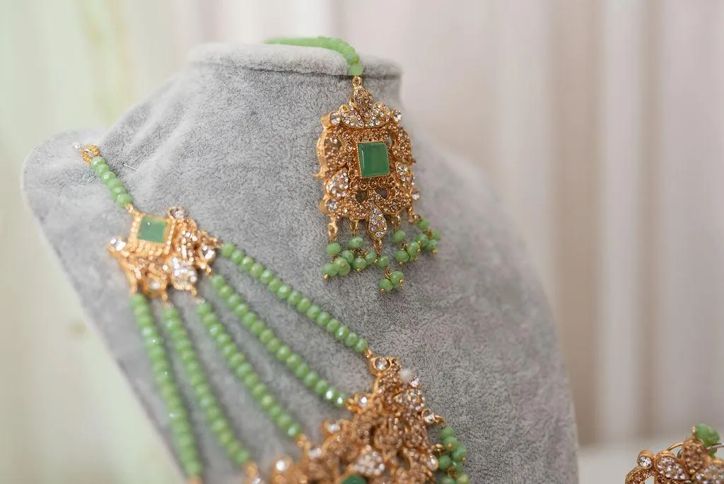 Ridhi Mint Green Earrings, Tikka & Passa Set