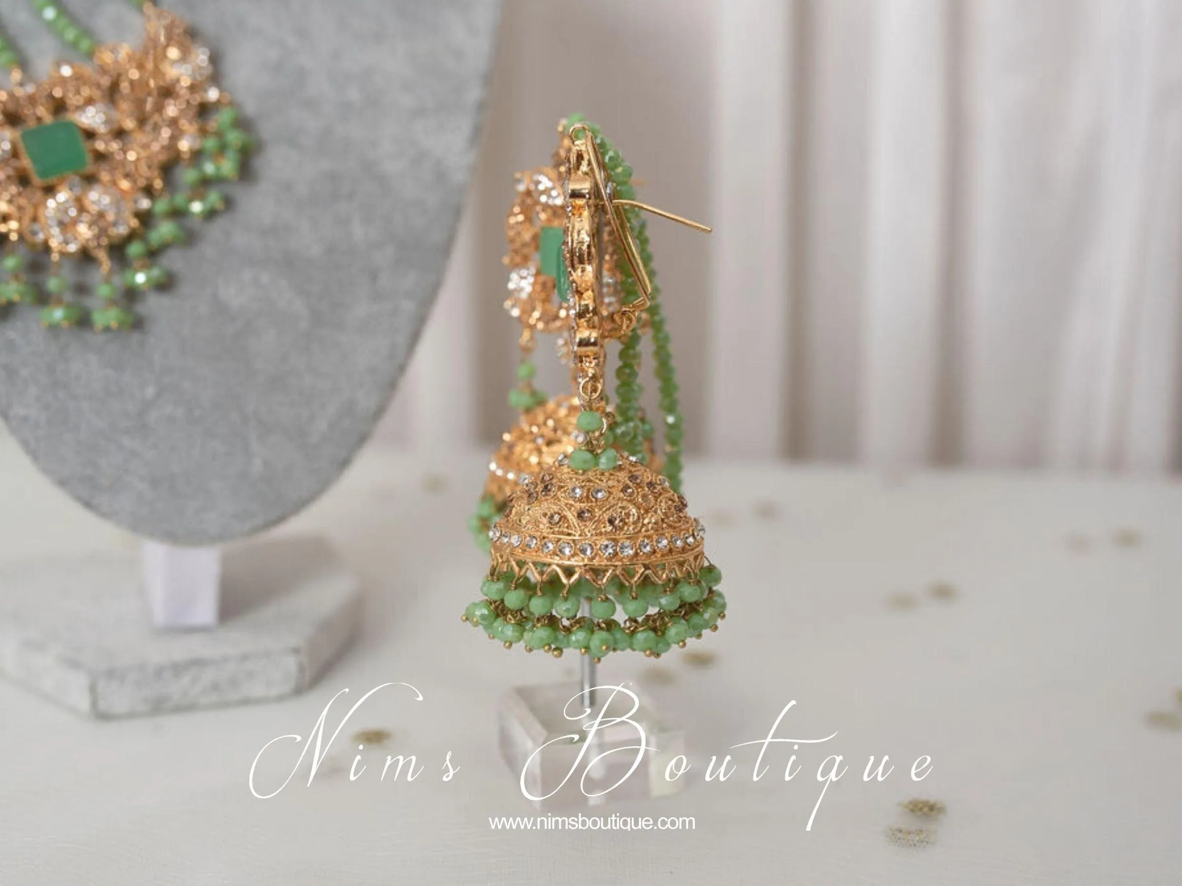 Ridhi Mint Green Earrings, Tikka & Passa Set