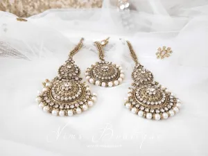 Royal Pearl Tikka Set (with earring chains)