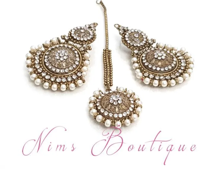 Royal Pearl Tikka Set (with earring chains)