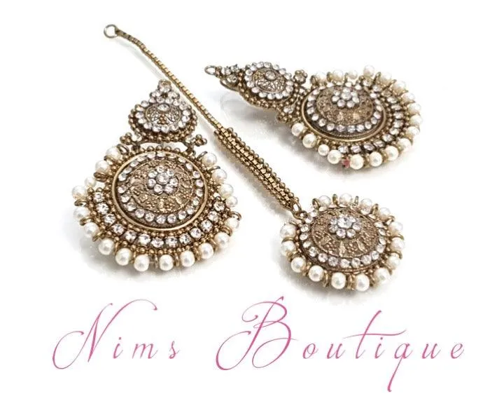 Royal Pearl Tikka Set (with earring chains)