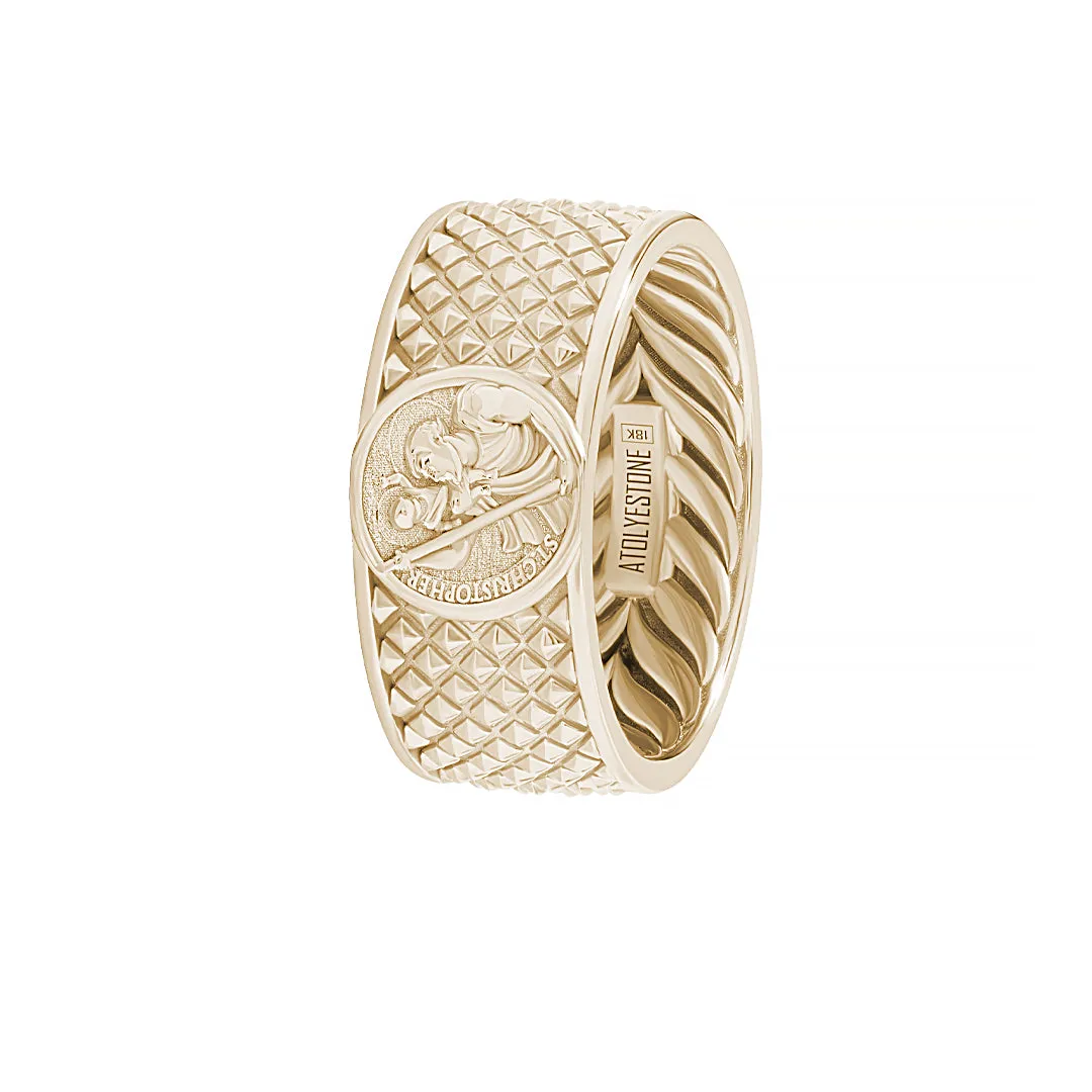 Saint Christopher Pyramid Band Ring in Gold