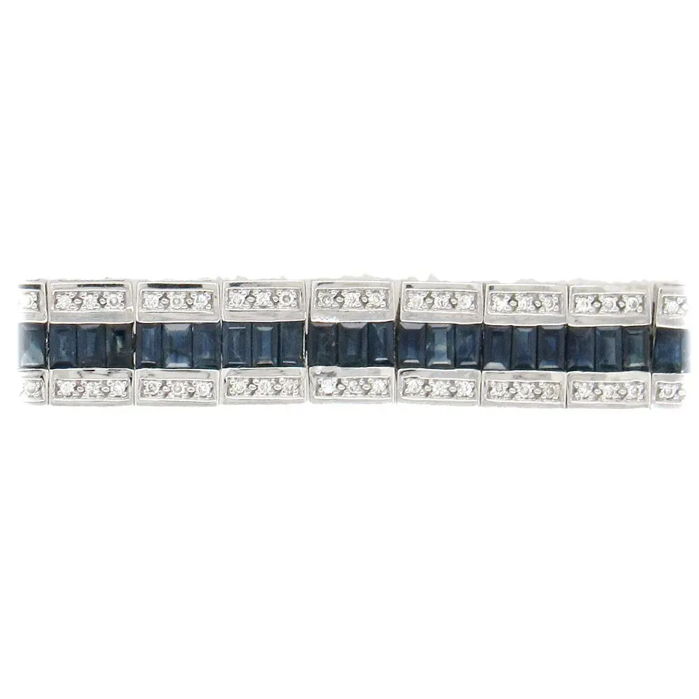 Sapphire Diamond Estate Bracelet in 14K White Gold