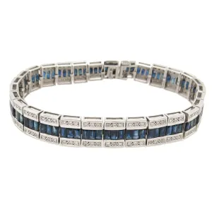 Sapphire Diamond Estate Bracelet in 14K White Gold