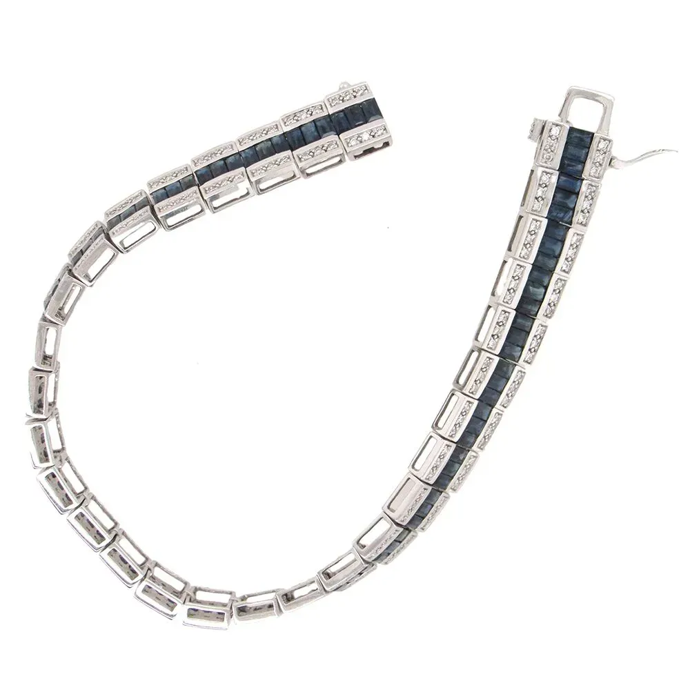 Sapphire Diamond Estate Bracelet in 14K White Gold