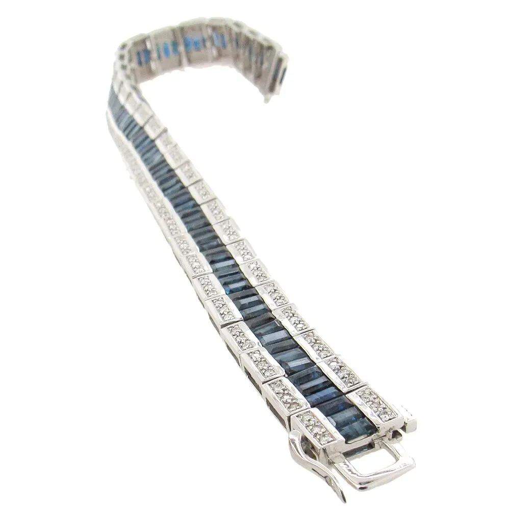 Sapphire Diamond Estate Bracelet in 14K White Gold