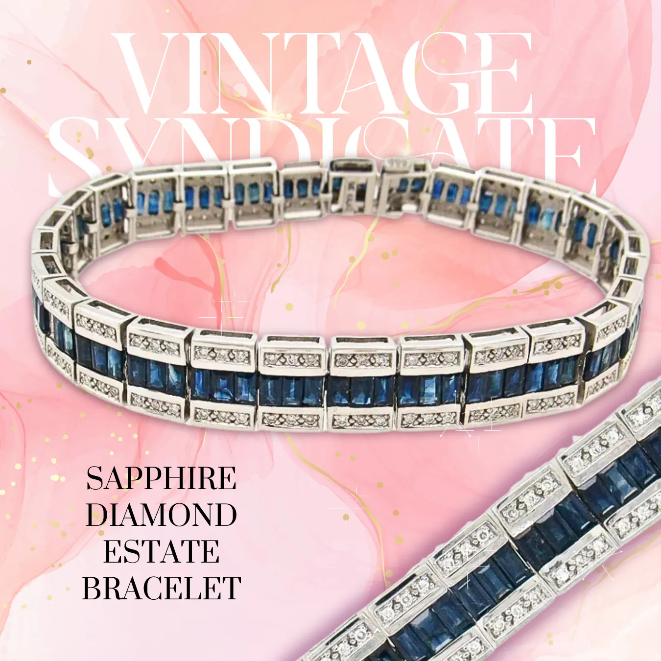 Sapphire Diamond Estate Bracelet in 14K White Gold