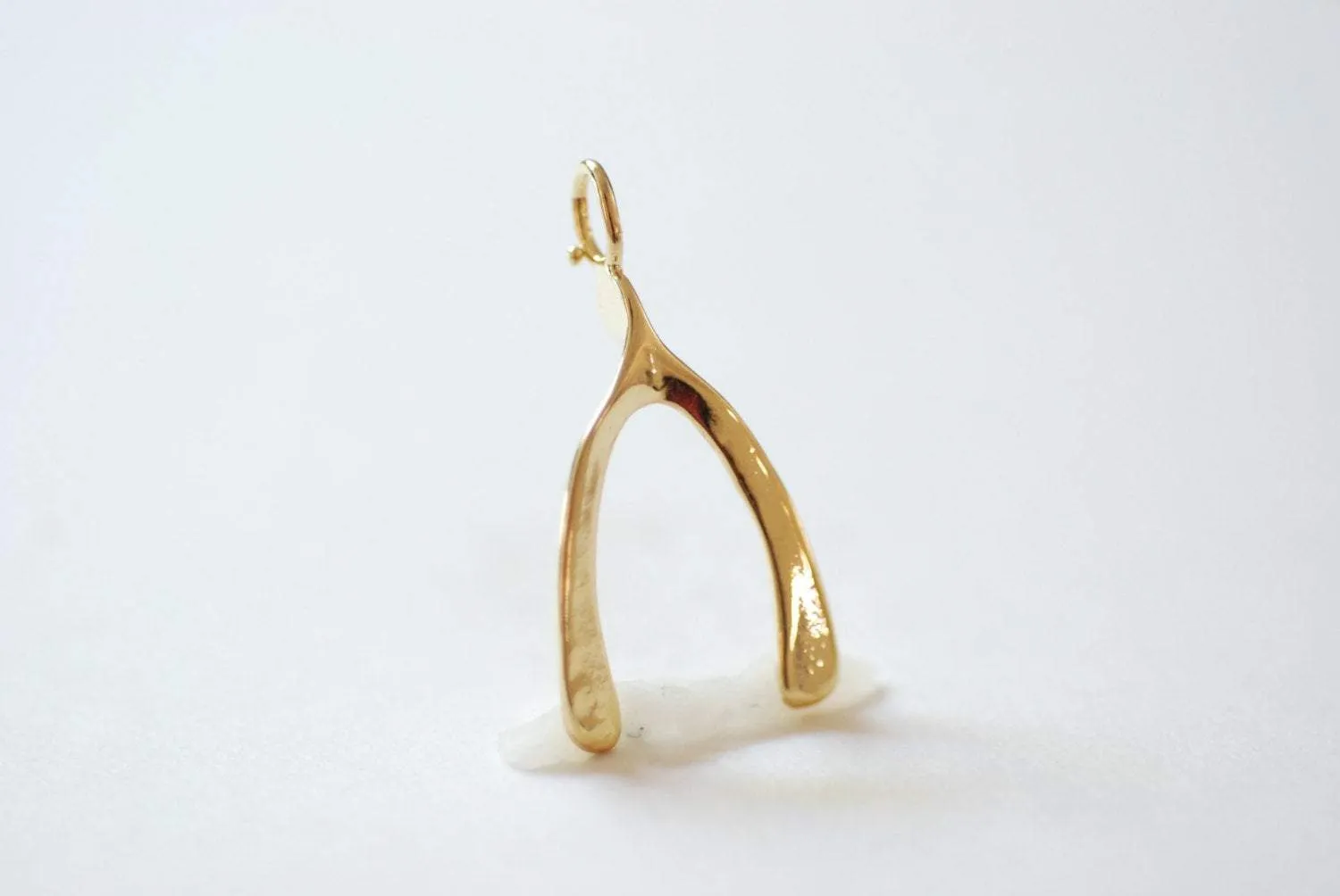 Shiny Vermeil Gold Wishbone Charm Pendant- 18k gold plated over Sterling Silver Wishbone, Gold Wishbone Charm, Large Chicken Bone, 234