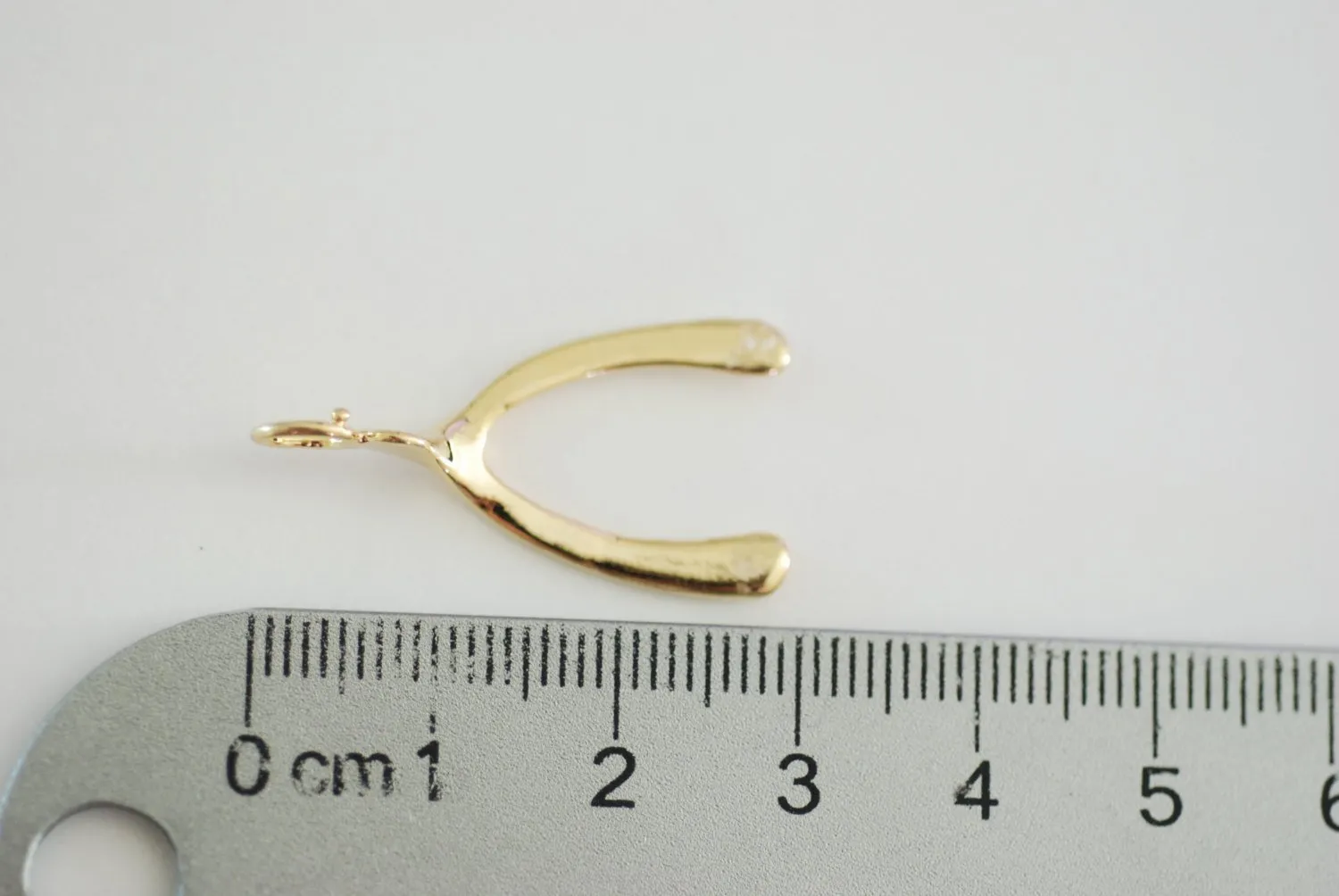 Shiny Vermeil Gold Wishbone Charm Pendant- 18k gold plated over Sterling Silver Wishbone, Gold Wishbone Charm, Large Chicken Bone, 234