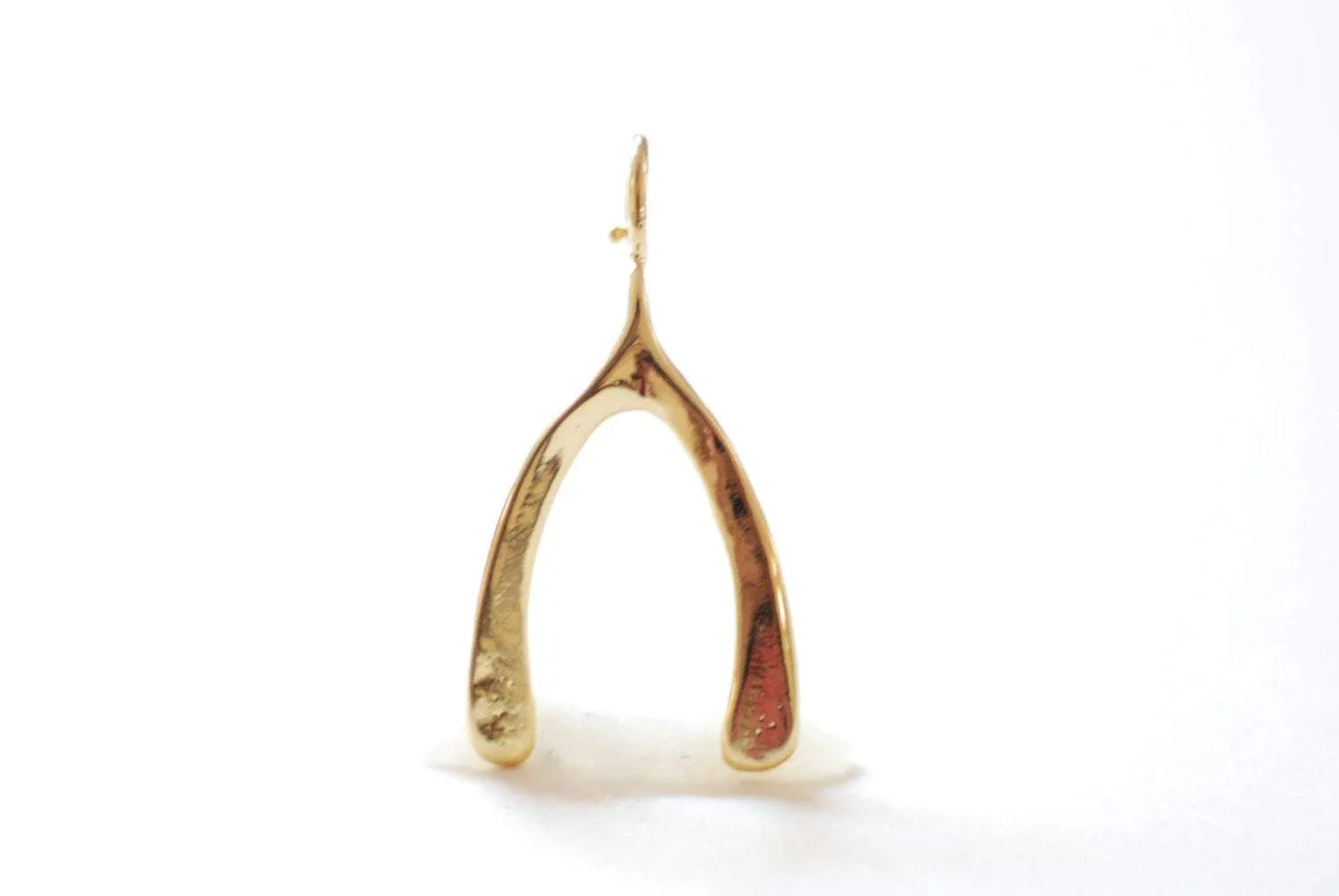 Shiny Vermeil Gold Wishbone Charm Pendant- 18k gold plated over Sterling Silver Wishbone, Gold Wishbone Charm, Large Chicken Bone, 234