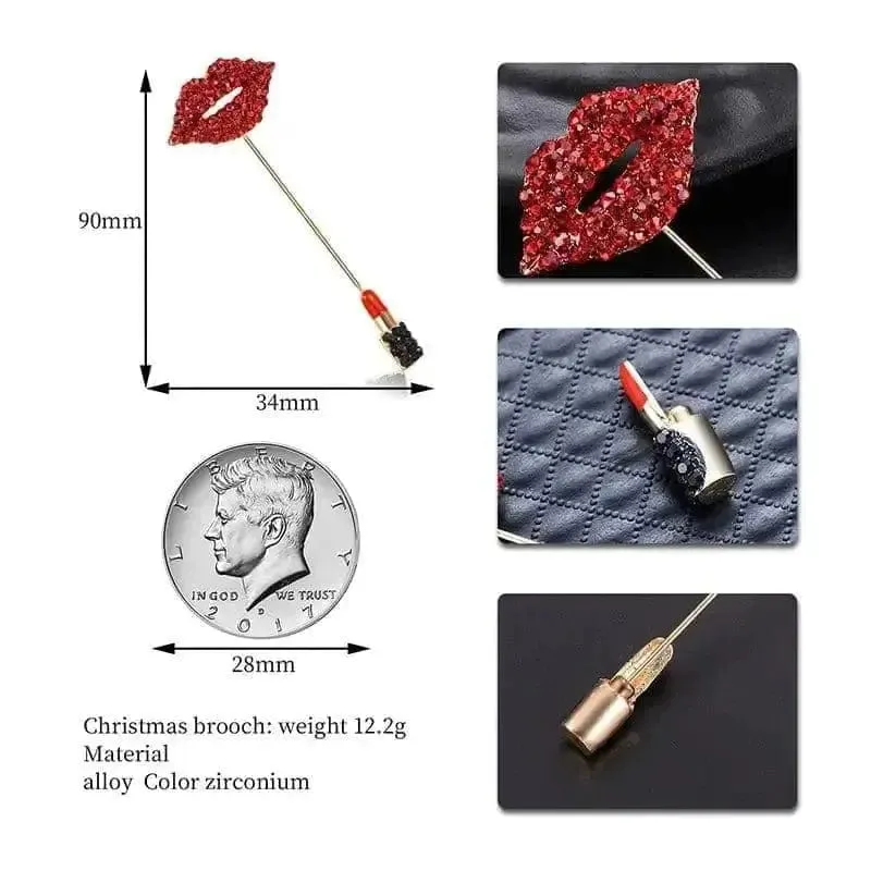 Shop Crystal Red Lipstick Brooches - Add a Touch of Glamour to Your Outfit