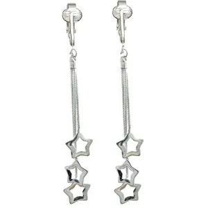 Silver Chain Stars Clip On Dangling Earrings
