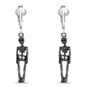 Silver Skeletons Clip On Dangling Earrings