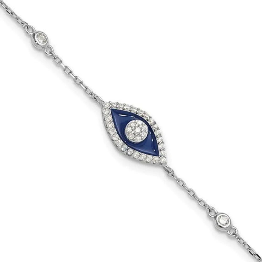 SS CZ Blue Enamel Eye Bracelet