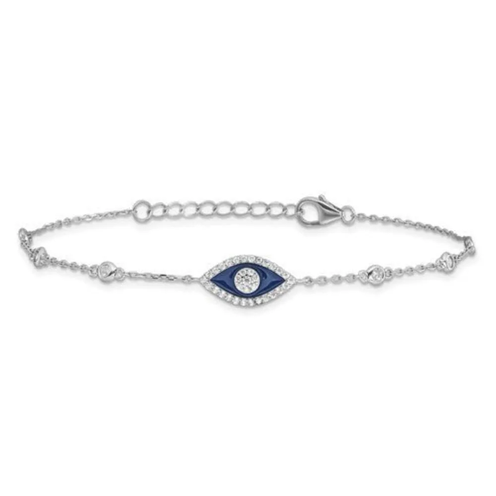 SS CZ Blue Enamel Eye Bracelet