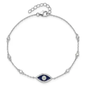 SS CZ Blue Enamel Eye Bracelet