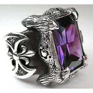 Sterling Silver Amethyst Dragon Claw Ring