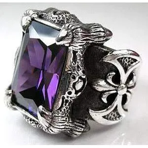 Sterling Silver Amethyst Dragon Claw Ring