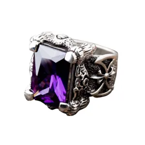 Sterling Silver Amethyst Dragon Claw Ring