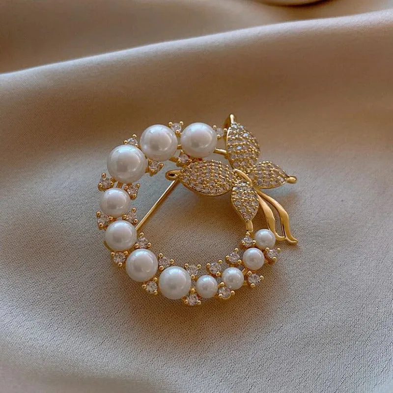 Stunning Rhinestone and Pearl Bejeweled Brooch Pins
