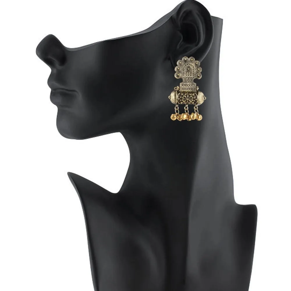 Stylish Gold Plated Hook Dangler Hanging Afgani Earrings