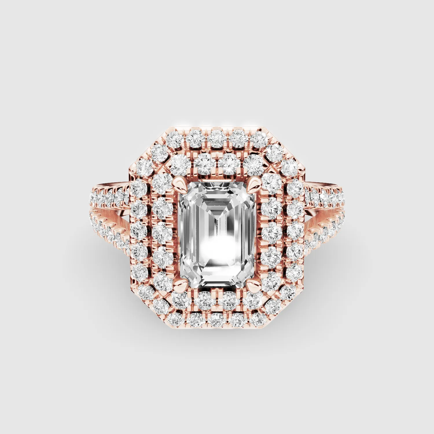 The Marchioness –Lab Grown Diamond Double Halo Solitaire Ring-Emerald Cut