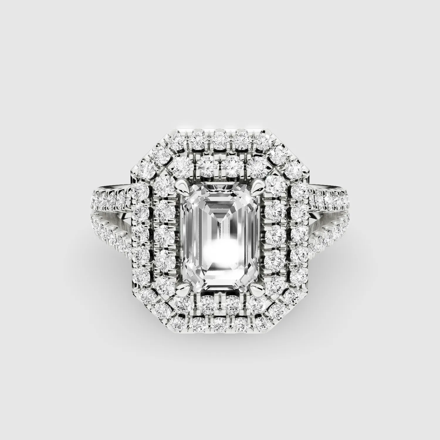 The Marchioness –Lab Grown Diamond Double Halo Solitaire Ring-Emerald Cut