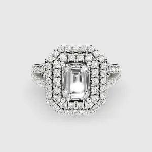 The Marchioness –Lab Grown Diamond Double Halo Solitaire Ring-Emerald Cut