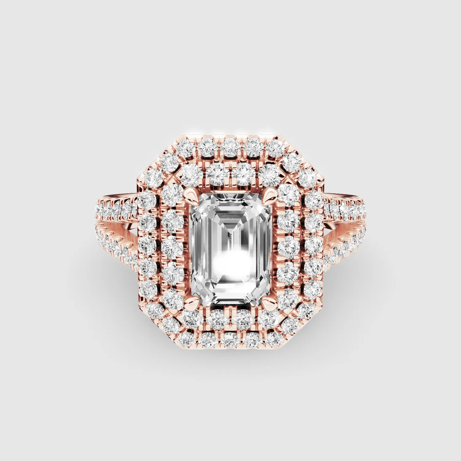 The Marchioness –Lab Grown Diamond Double Halo Solitaire Ring-Emerald Cut