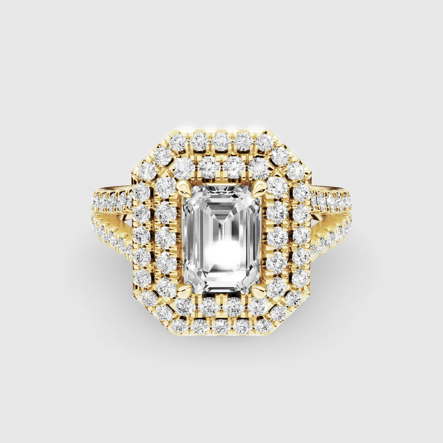 The Marchioness –Lab Grown Diamond Double Halo Solitaire Ring-Emerald Cut