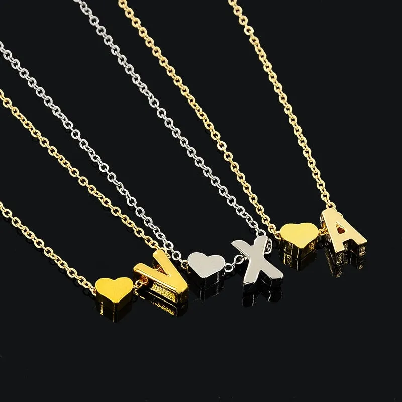 Tiny Dainty Heart Initial Necklace Personalized Letter