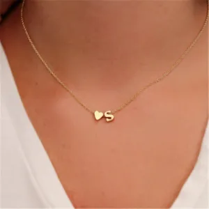 Tiny Dainty Heart Initial Necklace Personalized Letter