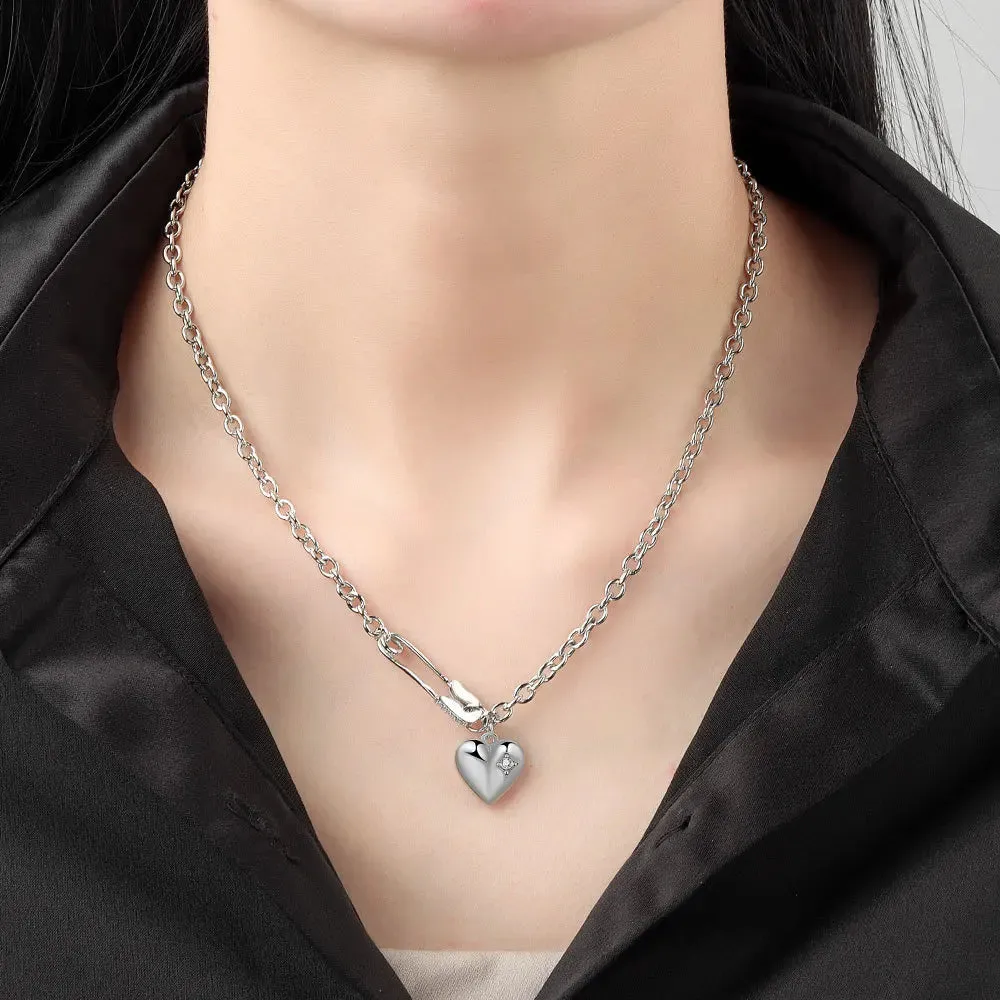 Trendy Paper Clip Heart Shape Chain Necklace